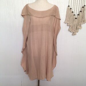 Vintage Moroccan linen blush dress caftan S M beach boho cover up